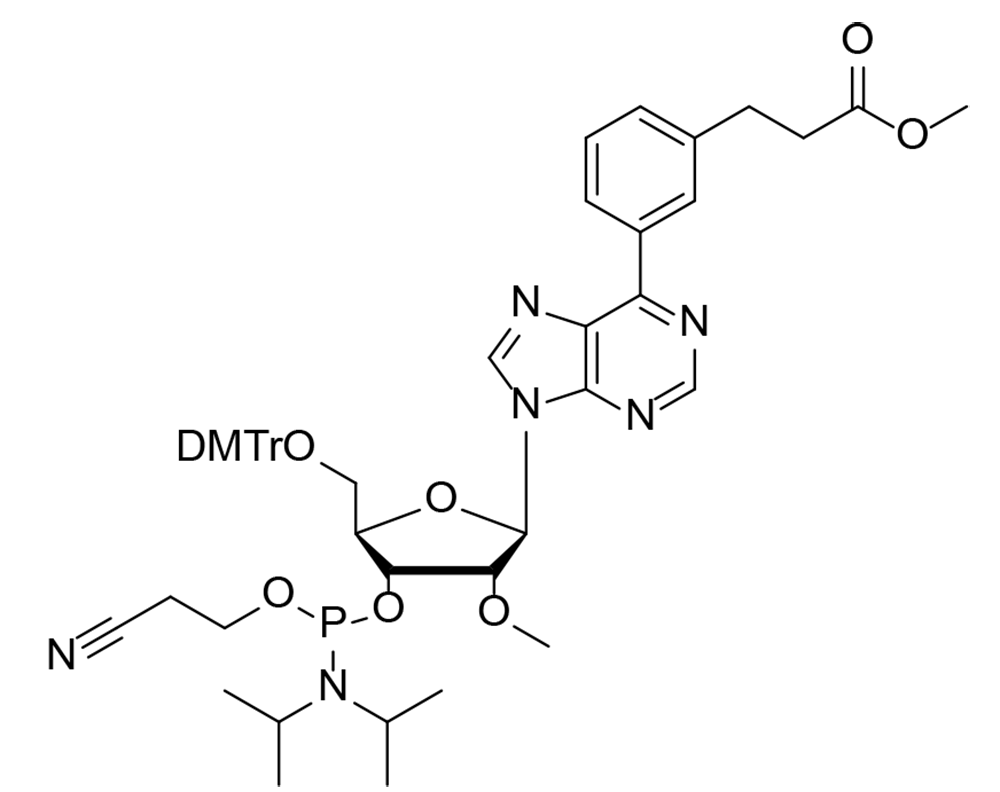 methyl 3-(3-(9-((2R,3R,4R,5R)-5-((bis(4-methoxyphenyl)(phenyl)methoxy)methyl)-4-(((2-cyanoethoxy)(diisopropylamino)phosphaneyl)oxy)-3-methoxytetrahydrofuran-2-yl)-9H-purin-6-yl)phenyl)propanoate